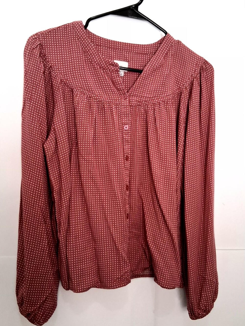 A NEW DAY Dusty Rose Dot Button-Front Blouse Size Mediun